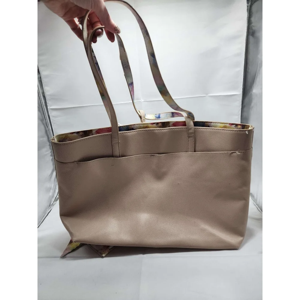 Betsey Johnson Tote Bag with Matching Wallet Floral Scarf Detail Nude Tan Used